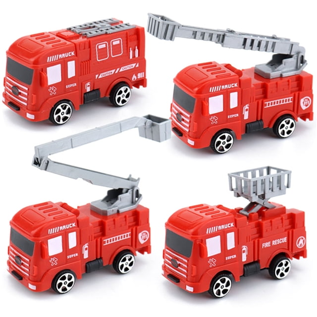 4pcs modelos de camiones de lucha contra incendios adornados adornos de adornos para automóvil para fiesta para fiesta