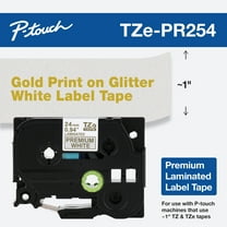 Brother P-touch TZe-PR254 Gold Print on Premium Glitter White Laminated Tape