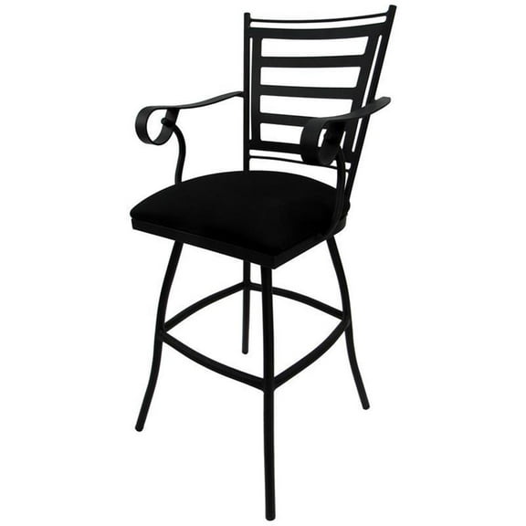 Outdoor Extra Tall Spectator Swivel Bar Stool 35" Jenna-Black Fabric-Black Metal