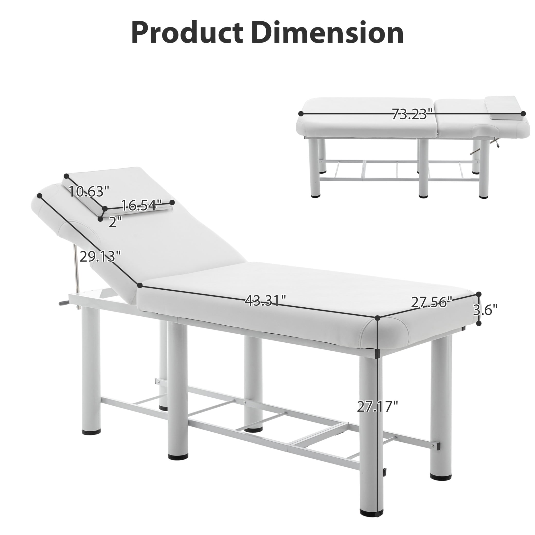 Noble House Massage Table with Adjustable Backrest, Removable Headrest, and Storage Shelf, Salon Bed, White