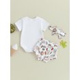 thumbnail image 4 of Wassery 3PCS Baby Girl Outfits Set Short Sleeve Letters Pumpkin Print Romper +Drinks Print Shorts+ Headband Set 3 6 12 18 Months Infant Halloween Clothes, 4 of 8