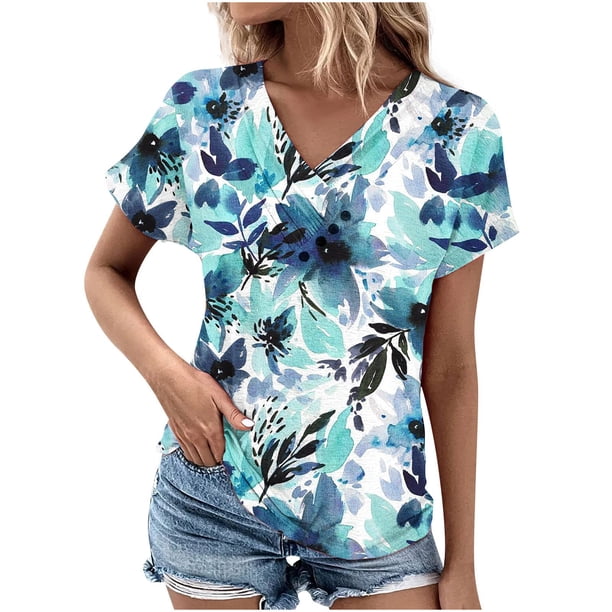 Camiseta de Manga Corta con Cuello en V, Camiseta Larga de Moda Y Ligera para Mujeres
