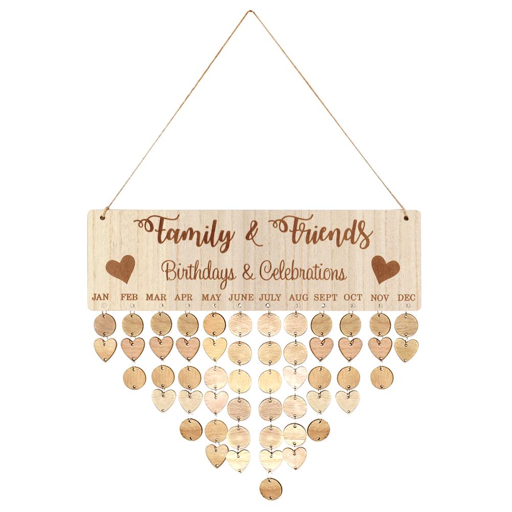 DIY Wooden Round Plate Wall Hang Calendar Sign Birthday Date Reminder Board