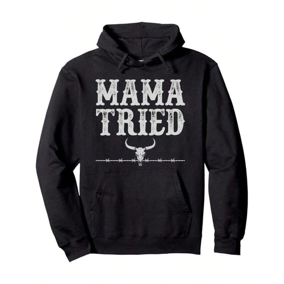 [Durable] Mama Tried Vintage Country Western Hoodie - Funny Distressed Graphic Pullover Hooded Sweatshirt - Cotton Blend, Black, Lightweight & Comfortable - Perfect Gift For Men, Women, Mom, Dad, Fri