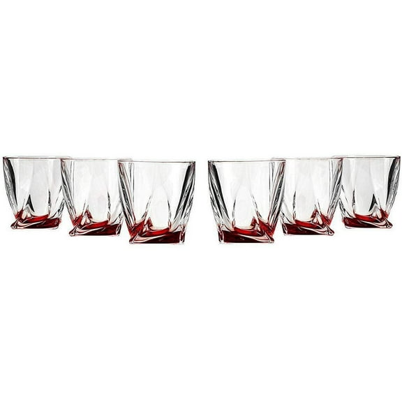 Bohemia Crystal, 11 Oz. Classic Whisky Scotch Glasses with Red Base, Wedding Gift Whiskey Tumblers, 6-Piece Set