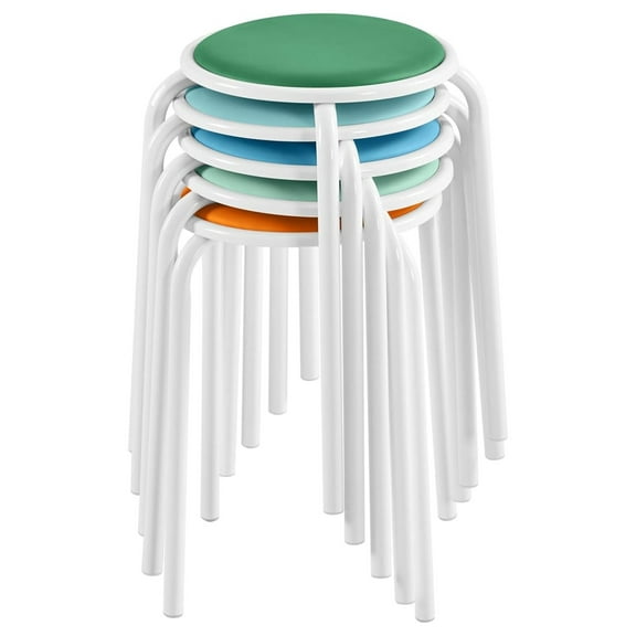 18 Inch Padded Stools, Portable Assorted Multicolor Metal Stools, Library Chairs for Home Kitchen Indoor Outdoor Pack of 5