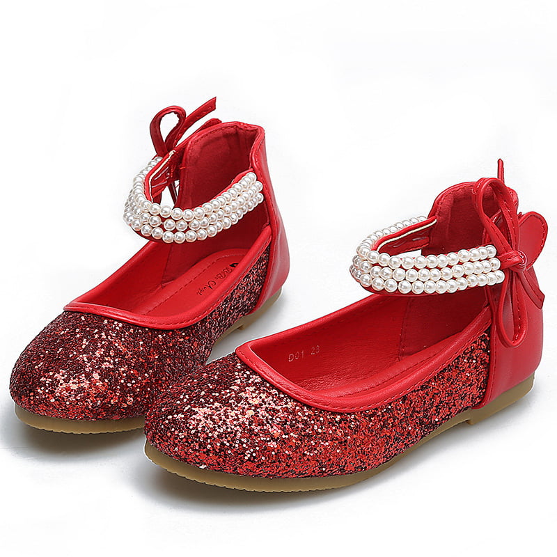 Girls Ballet Flats Comfortable Soft Sole Rhinestone Princess Leather Shoes Children Lightweight Non Slip Party Casual Dance Shoes