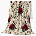 thumbnail image 2 of Deep Red Vintage Floral, Bats, and Skulls Warm Flannel Blanket with Friendship Quote for Living Room and Reading Nook, Friendship Gift for Art Lovers, Artistic Home Decor, 2 of 9