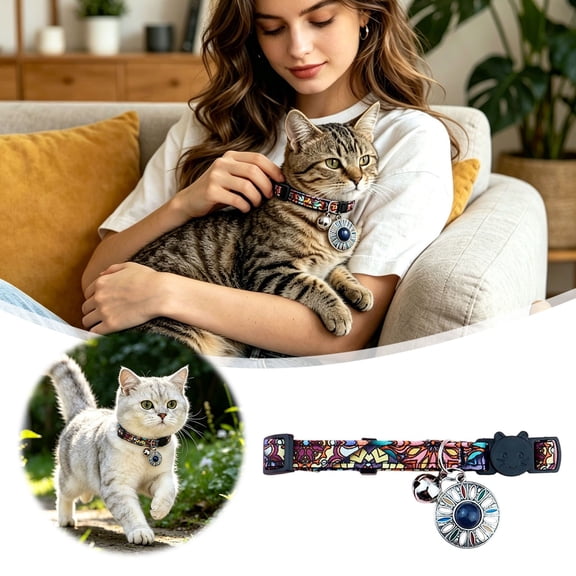 Boho Breakaway Cat Collar with Bell, Adjustable Printed Kitten Collar with Pendant for Cats and Small Pets(A,28cm)