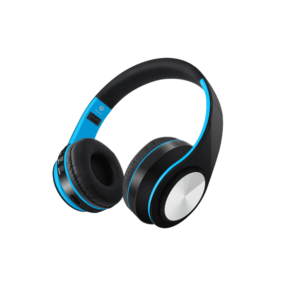 Bluetooth Headphones Over Ear, Hi-Fi Stereo Wireless Headset, Foldable, Soft Memory-Protein Earmuffs, w/Built-in Mic FM and Wired Mode for PC/Cell Phones/TV(Black Blue)