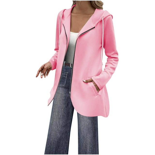 HVOBTTY Chandail à Capuchon à Manches Longues pour Femmes, Chandail à Capuchon de Rue Personnalisé pour Femmes avec Fermeture Éclair et Capuchon Long et Chandail à Capuchon Rose, TG