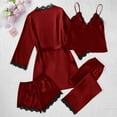 thumbnail image 7 of Fengactive Womens Satin 4 Piece Nightwear Set Lace Robe Camisole Pants Shorts Sets Soft Satin Pajama Set, 7 of 7