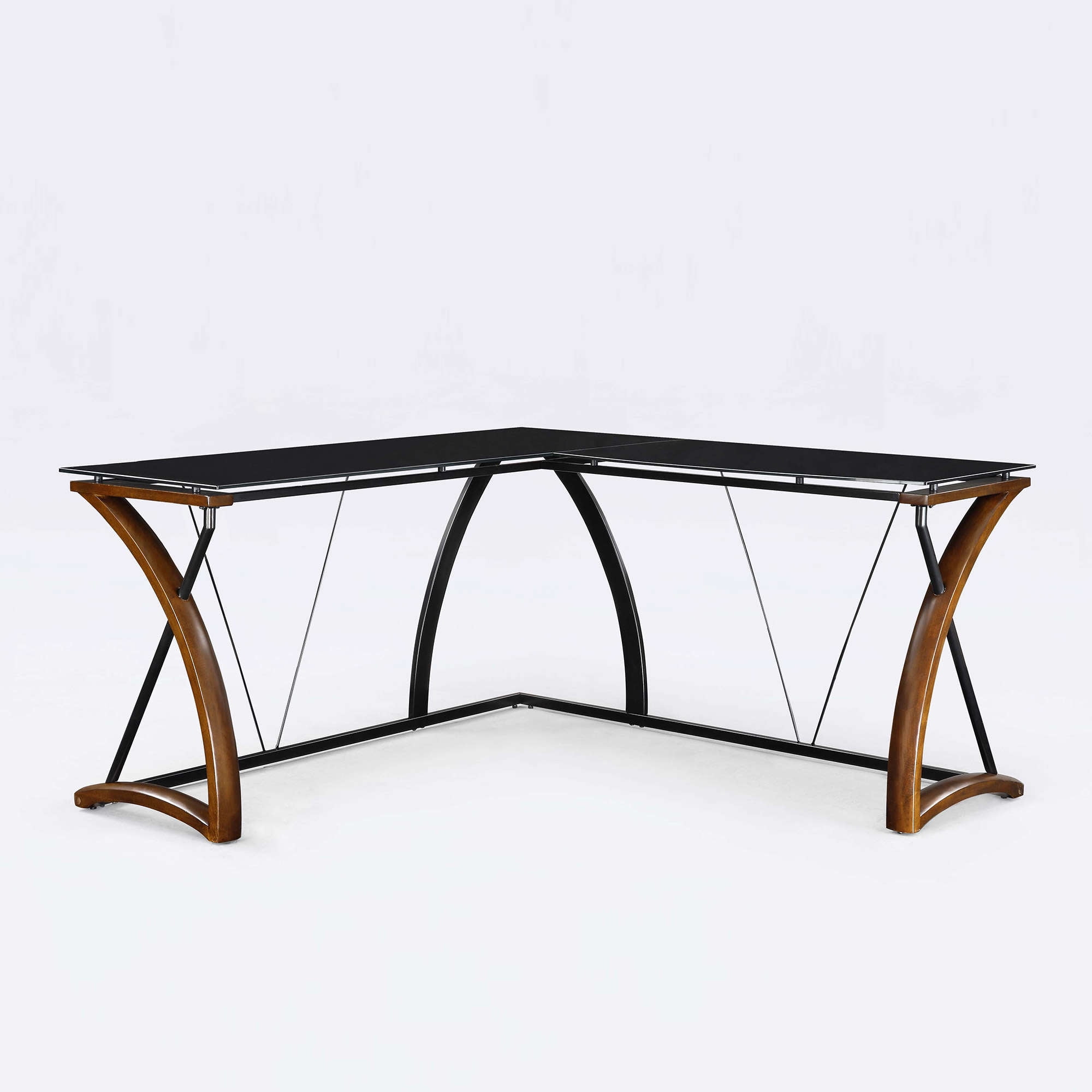 Whalen Newport Wood Glass L Shaped Desk Black Glass Desktop