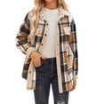 thumbnail image 4 of BRDFRL Womens Fuzzy Fleece Lined Jacket Flannel Plaid Shirts Long Sleeve Button Down Sherpa Coats 2024 Fall Coffee S, 4 of 5