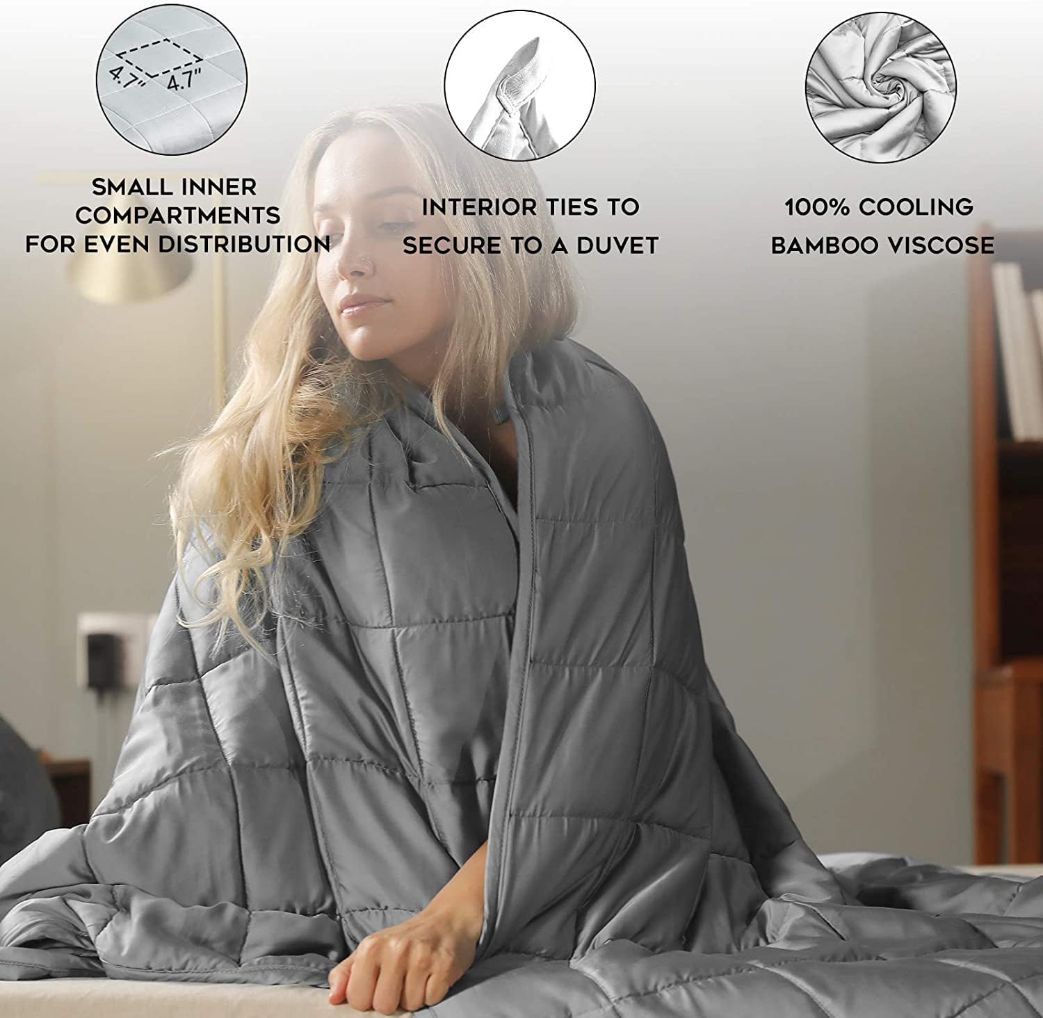 A Duvet Included White, 80x87 25lbs YnM Bamboo Weighted Blanket — Cooling Bamboo Oeko-Tex Certified Material with Premium Glass Beads 110~190lb Persons Sharing Use on Queen/King Bed