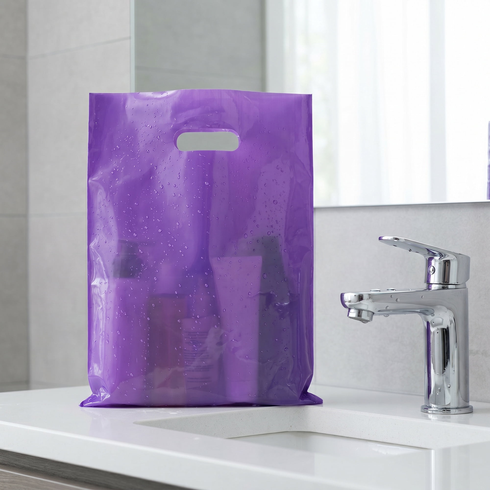 Unique Bargains 50Pcs Premium Waterproof Gift Bags Purple 9.8" x 13.8"