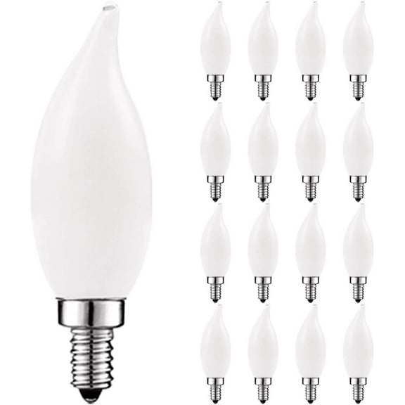 Luxrite E12 LED Chandelier Frosted Light Bulbs, Dimmable, 60 Watt Equivalent, 2700K Warm White, 450 Lumens, Flame Tip, 24-Pack