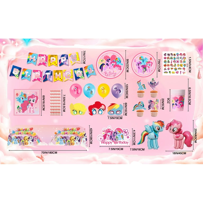 My Little Pony Theme Party Supplies,My Little Pony Party Decorations Set-My Little Pony Balloons Stickers Masks Cake Toppers Banner Tablecloth Plates Cups Napkin etc for My Little Pony Birthday Party