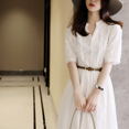 thumbnail image 3 of Femmes Dentelle Formelle Floral Robe Maxi Volant Flowy V Cou Manches Courtes Mariée Mariage Invité Fête Longue Robe (Blanc XL), 3 of 4