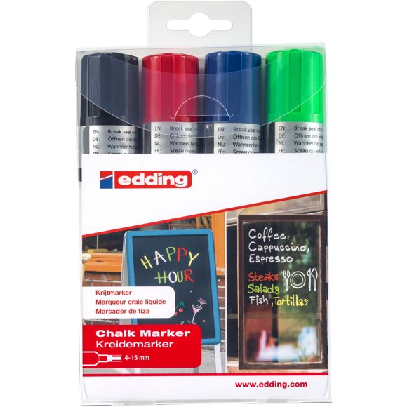 Edding 4090 Ensemble de Marqueurs à Craie Jumbo, 4 Couleurs