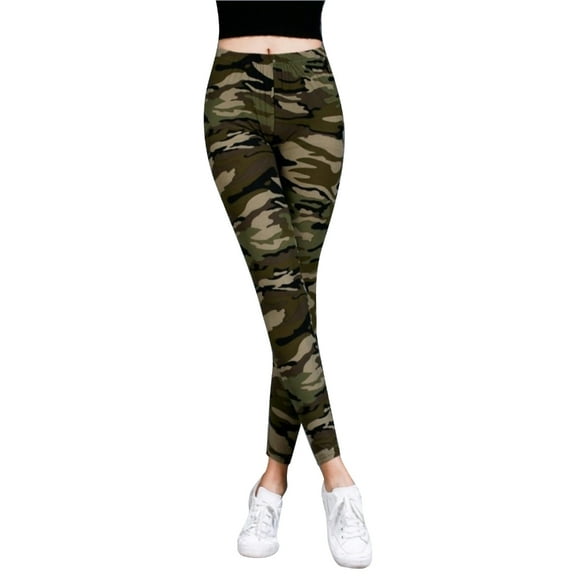 Yokua Elastic Sports Leggings Woman Camouflage Leggings Mid-Waist Casual Trousers