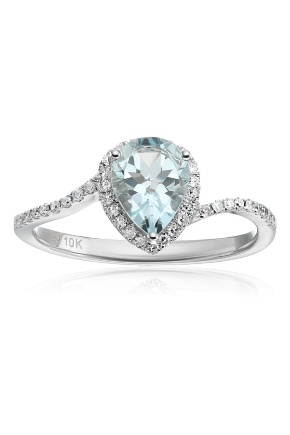10k White Gold Aquamarine and Diamond Princess Diana Pear Shape Engagement Ring (1/5cttw, H-I Color, I1-I2 Clarity), Size 7