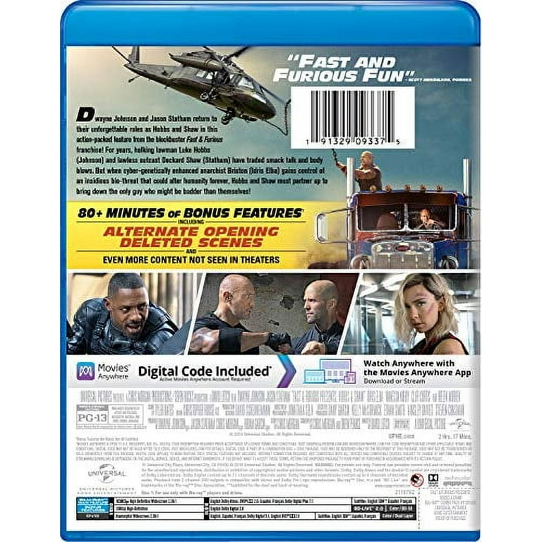 Fast Furious Presents Hobbs Shaw Blu ray DVD Digital Copy Walmart