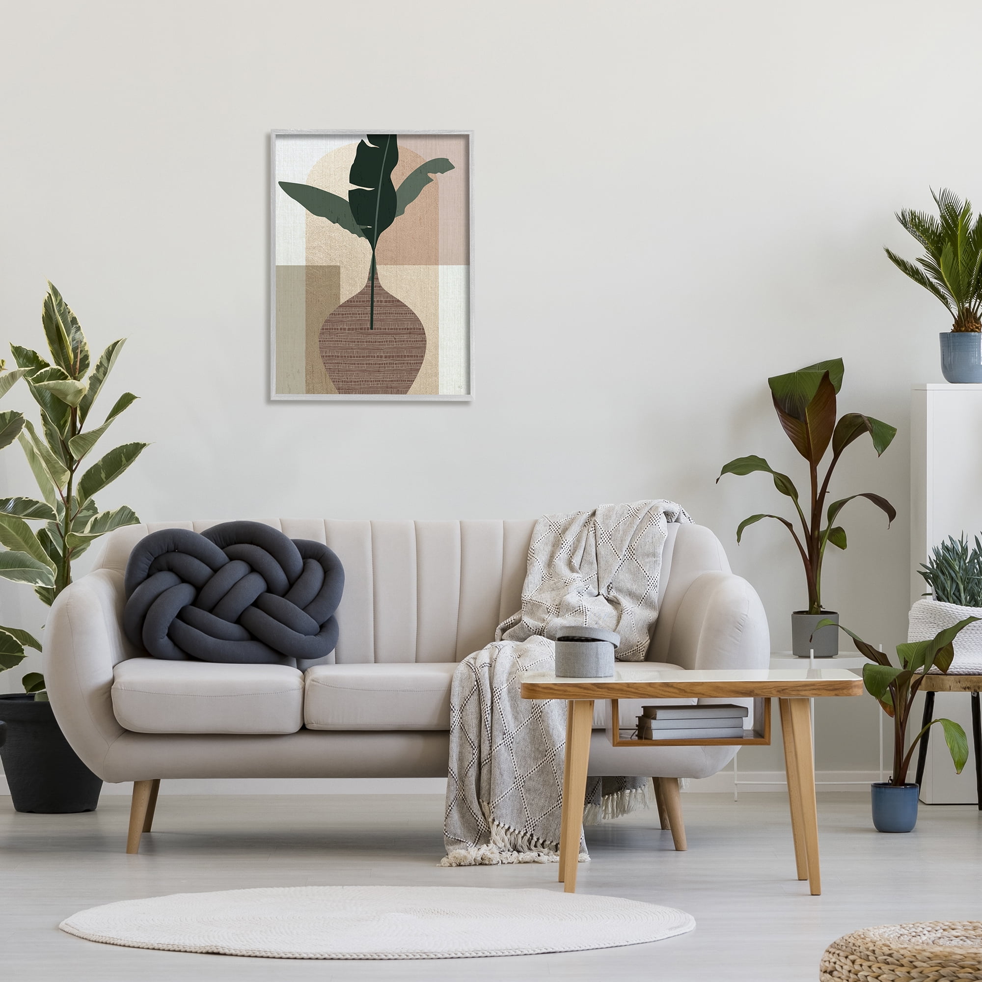 Stupell Industries Earth Tones Plant Sprig Botanical & Floral Painting Gray Framed Art Print Wall Art, 24 x 30