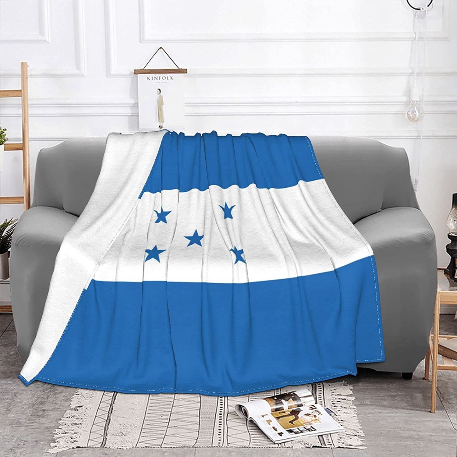 GDAKE Honduras Flag Blanket,White Blue Stars Flag Flannel Throw