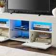 thumbnail image 6 of TV Stand for 40 55 60 inch TV, Seizeen High Glossy Media TV Cabinet with 16-Color RGB LED Lights, Entertainment Center TV Console 4 Open Storage Shelves & 2 Shelves w/Door, White, 6 of 13