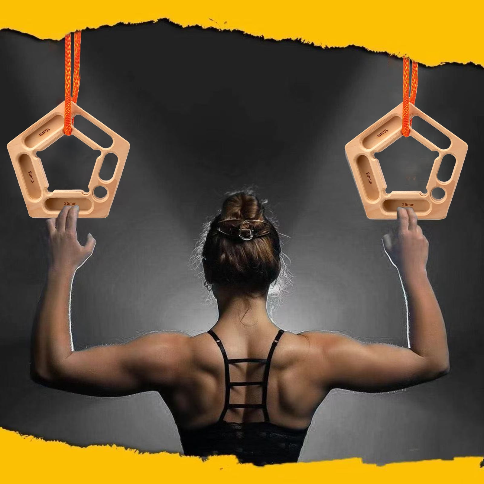 YIFAEUX Rock Climbing Wooden Hangboard Climbers Hand Grip Strength Trainer Finger Forearm Strengthener Portable Pentagon Pull-Up Training Hanging Fingerboard