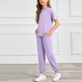 thumbnail image 5 of Girls Active Outfit Set Toddler Girl Comfy Loungewear Solid Short Sleeve Top & Jogger Pants Soft Casual Outfit Set, 5 of 6