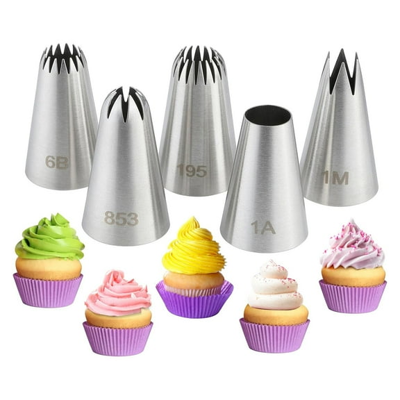 5PCS Large Piping Tips Set,Stainless Steel Cake Decorating Tips, Frosting Icing Tips for Cupcakes, Cake, Cookie and Decorating (Dishwasher Safe)