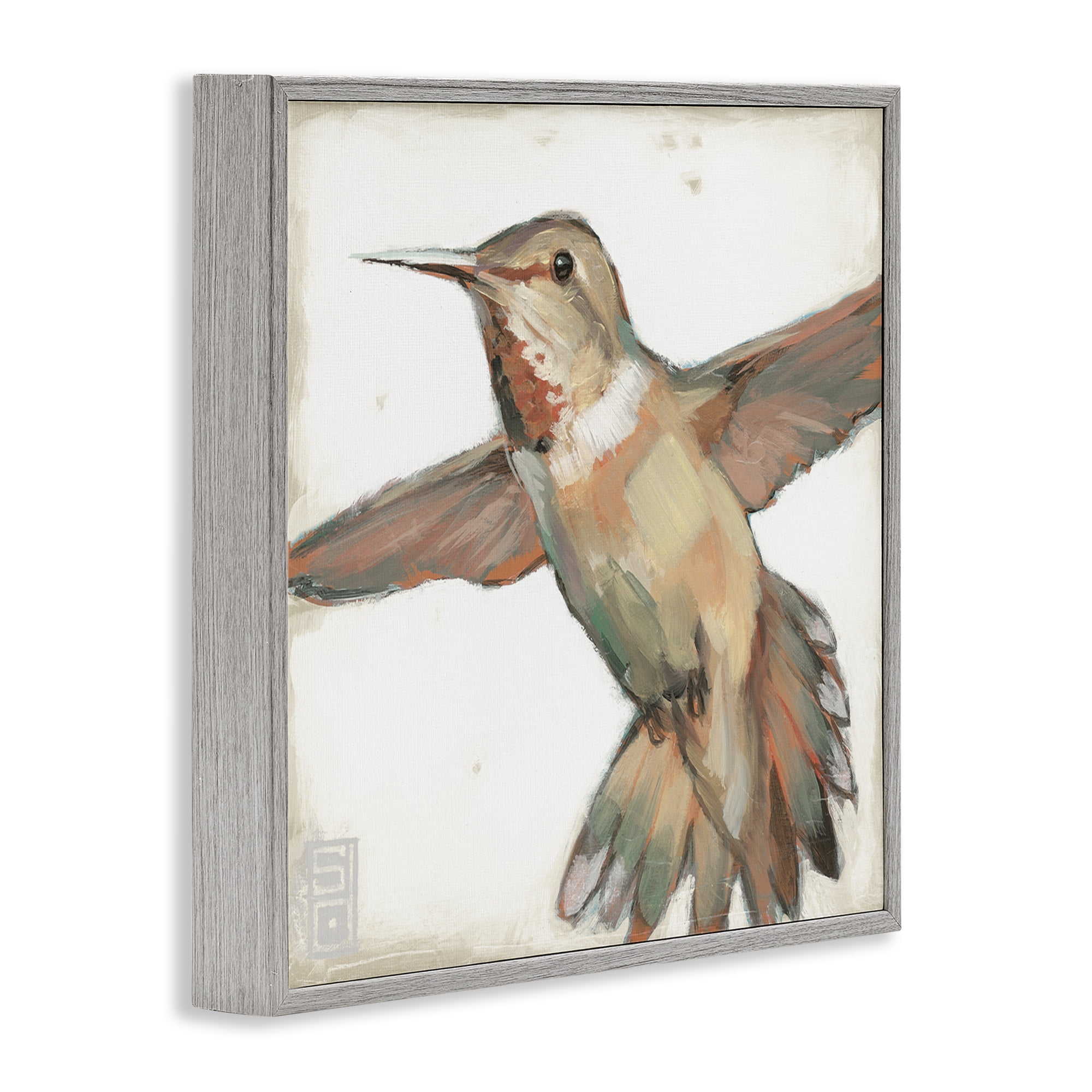 Stupell Industries Muted Hummingbird Portrait Animals Painting Gray Framed Art Print Wall Art, 24 x 24