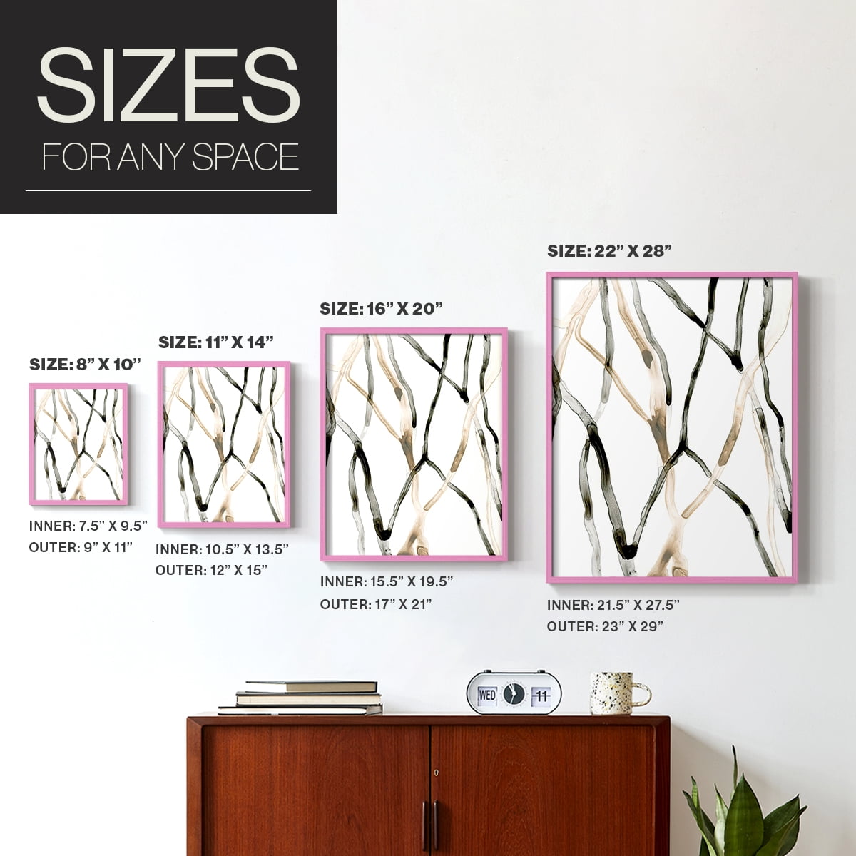Runnel XII Framed Print in Pink Solid Wood Framed Print No Nail Hanging