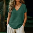 thumbnail image 2 of Aoiroe Women Cotton Linen Crew Neck Short Sleeve Tunic,Office Dress Shirt Loose Fit Short Sleeve Floral Blouses Casual Loose Fit Blouses Short Sleeve Fitted Womens Tops Womens Fall Tops L, 2 of 8
