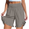 thumbnail image 2 of Plus Size Women's Solid Color Casual High-Waist Elastic Waist Pocket Shorts with Ruffled Wrap Detail, Soft Polyester Shorts for Women, Summer Beach Vacation Outdoor Yoga Workout, 2 of 8