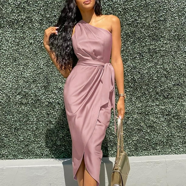 Women s New Style Irregular Slanted Shoulder Belt Slim Fit Satin