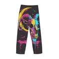 thumbnail image 3 of Lsque Neon Gothic Skull Moon Print Men's Pajama Pants, Lounge Pant - Comfortable Home Wear,Elastic Waistband, Stylish Design-Small, 3 of 9