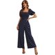 thumbnail image 1 of Love Welove Moda Mujer Floral Manga corta Cintura alta Pantalones de pierna ancha Casual Suelto Reunido Mono Azul marino Lunares Medio, 1 of 5