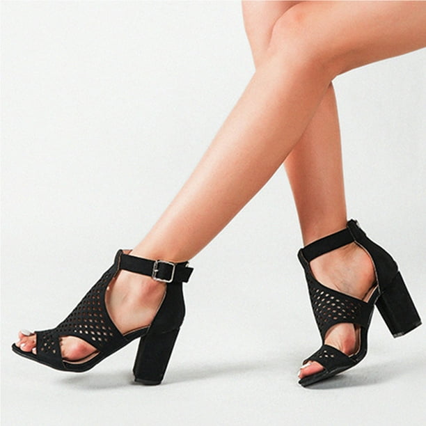Zapatos de mujer Casual verano moda estilo romano comodo cinturon hebilla cuadrado tacones altos Peep Toe hueco superior sandalias Wmkox8yii hfjk2463 Bodega Aurrera en linea