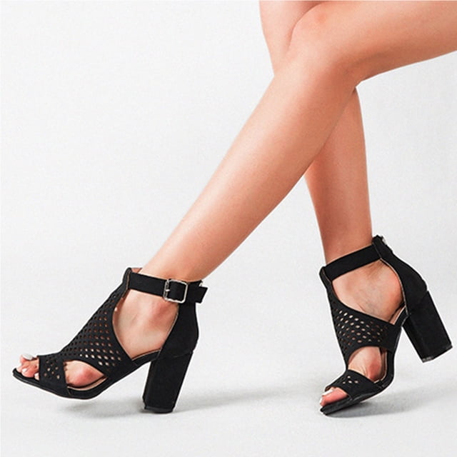 Zapatos de mujer Casual verano moda estilo romano cómodo cinturón hebilla cuadrado tacones altos Peep Toe hueco superior sandalias Wmkox8yii hfjk2463