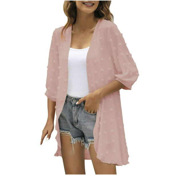 KEJIG Women's Sweaters Cardigan Women'S Solid Three Quarter Sleeve Kimono Loose  Chiffon Cover Up Casual Blouse Tops Jacquard Solid Top Pink Xxl Casual  Jackets For Women Green Leather JacPinkXXL2099 - Walmart.com