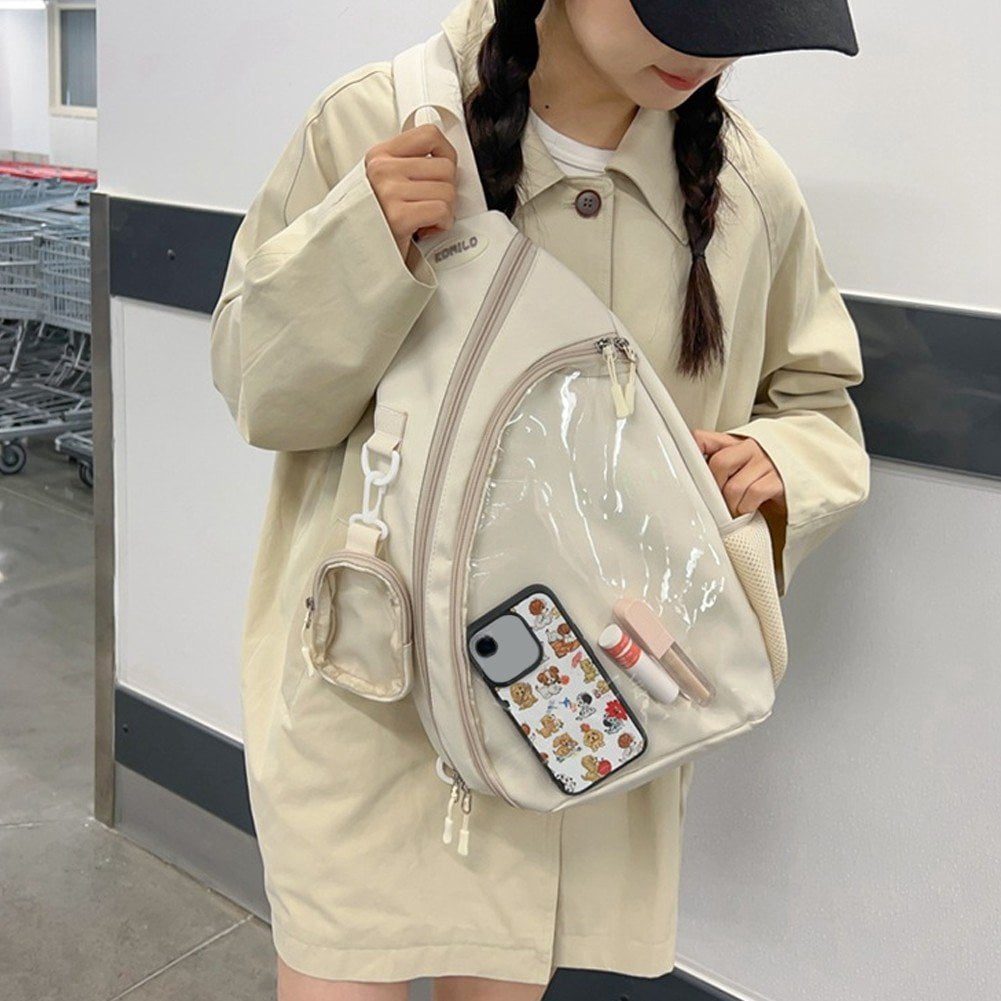 Vjnyvs Casual Ita Bag Transparent Shoulder Bag Chest Bag Simple Pin Display Chest Pack Single Shoulder Bag Handbag Phone Bag for Women Men