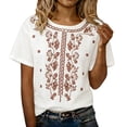 thumbnail image 2 of Mexican Embroidered Tops for Women Retro Embroidered 3/4 Sleeve Boho Tops Work Tees Loose Tunics Top 3/4 Length Sleeve Shirts Loose Fit Blouses Beach Travel Vacation Cotton Linen Tops Boho Shirts, 2 of 6