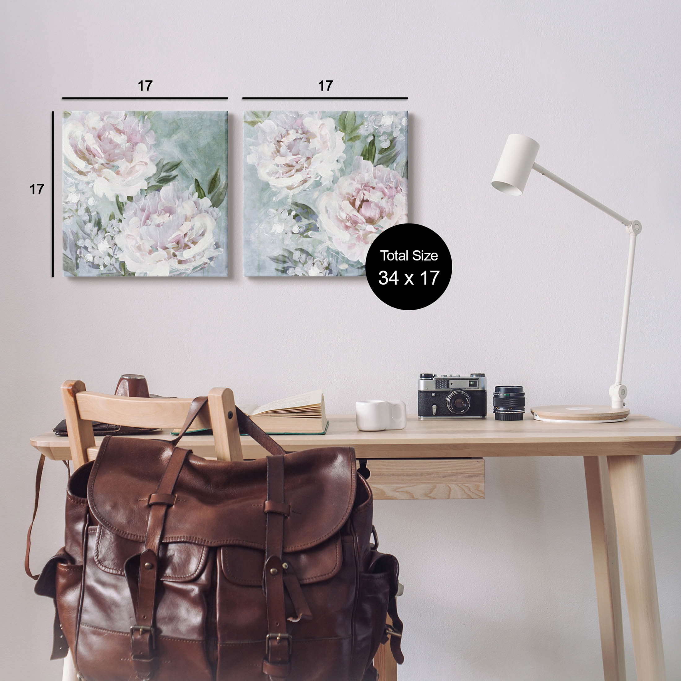 Fluffy Blooming Peonies Nature Botanical & Floral Graphic Art Gallery Wrapped Canvas Print Wall Art, Set of 2