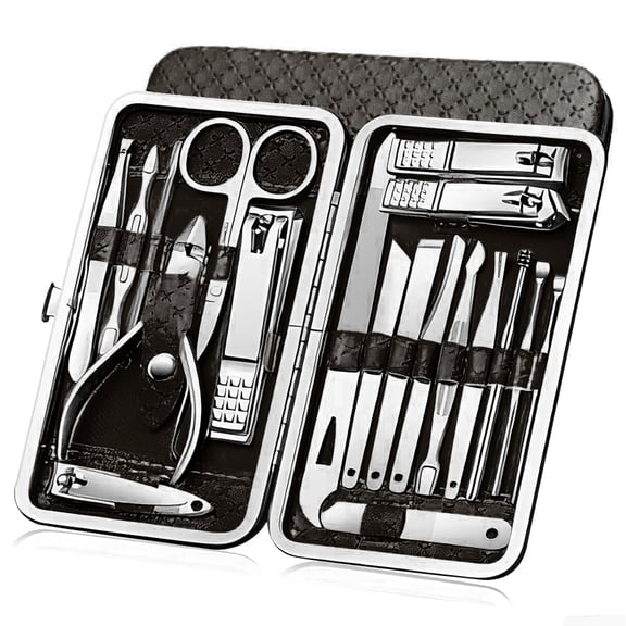 19 PCS Nail Clippers Manicure Set, Stainless Steel Professional Grooming Pedicure Tool Kits with Portable Case, Black