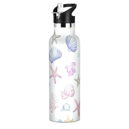 

Kids Insulated Stainless Steel Sports Water Bottle 600ml (20oz) BPA-Free Watercolor Seashells