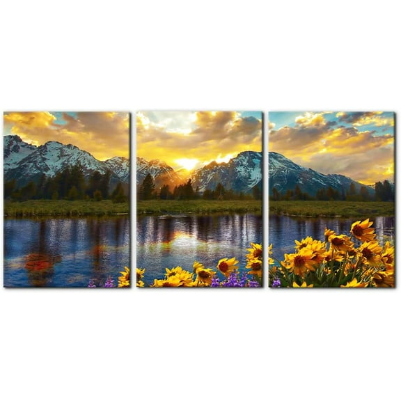 3 Pieces Colorado d Wall Art Snow Mountain and Lake National Park Natural Landscape Picture Modern Artwork Painting Print on Canvas for Living Room Home Decoration - 20"x28"x3 Panels