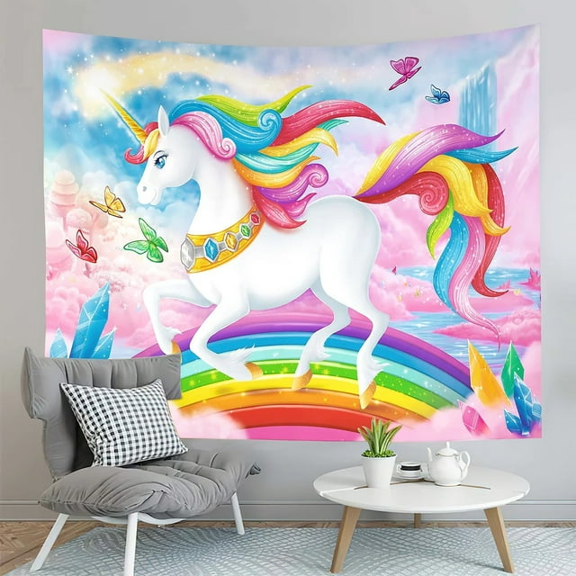 Tapiz de pared con diseño de unicornio arcoíris, 150 x 100 cm, fibra de poliéster